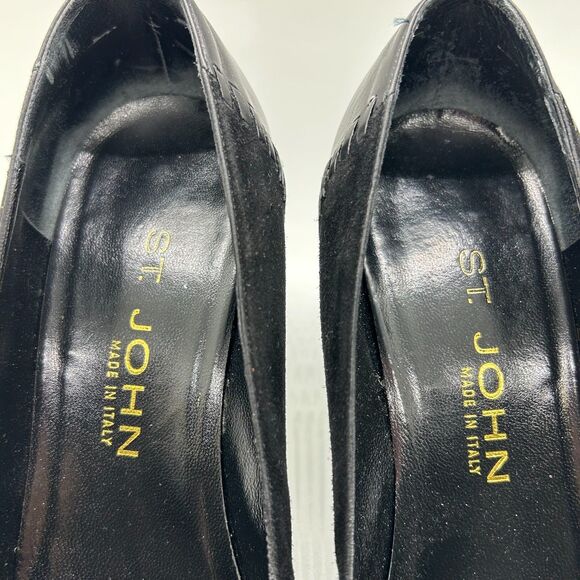 Vintage St. John Black Smooth and Suede Leather High Heel Pumps Size 8B - Picture 4 of 12